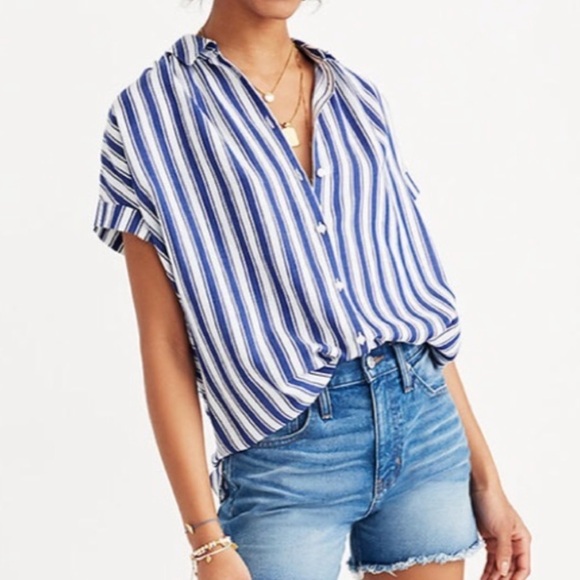 Madewell Tops - Madewell Central Shirt Shea Blue White Stripe Button Blouse Size M